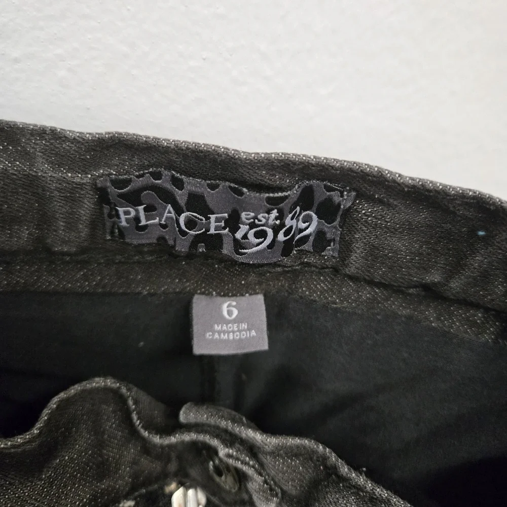 Childrens Place Black Denim Pleated Skort Skirt Girls‎ Adjustable Waist Size 6